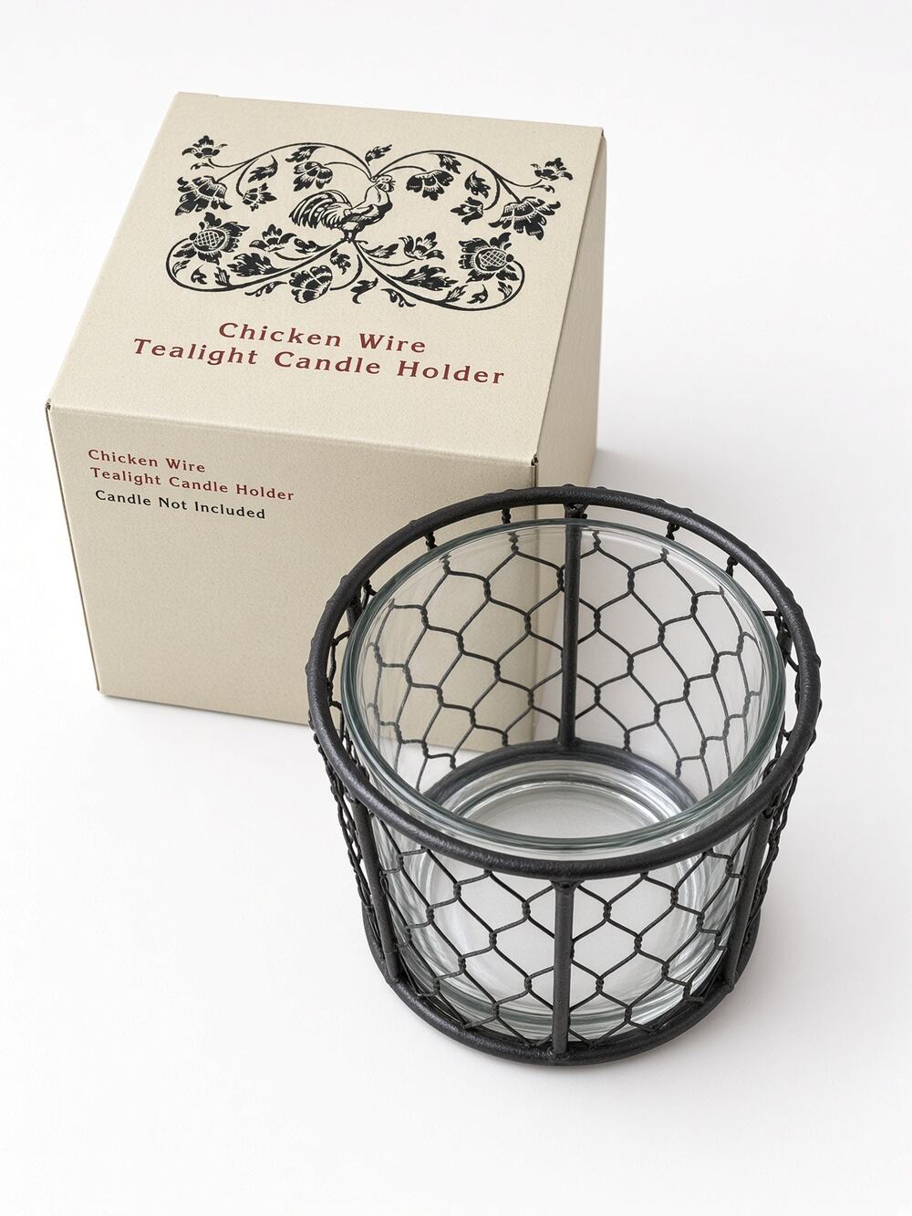 Cracker Barrel Chicken Wire Tealight Candle Holder Glass Insert Country Decor